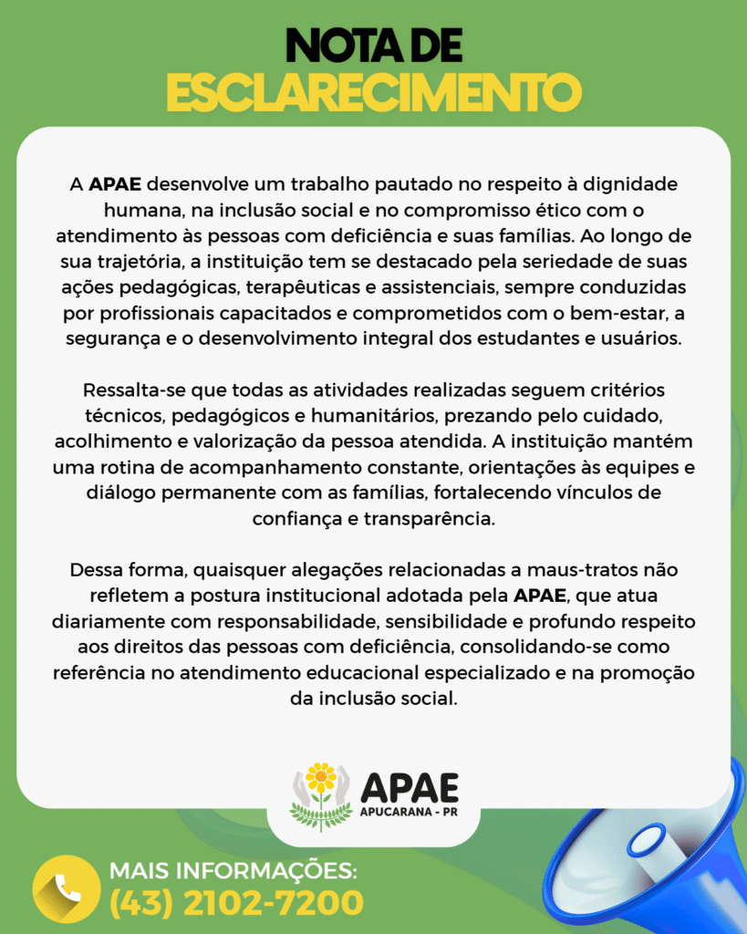 Nota de Esclarecimento da APAE Apucarana